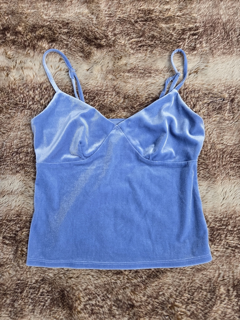 Wild Fable XS Blue Velvet Cami Crop Top Y2K Soft Girl Minimalist Spaghetti Strap